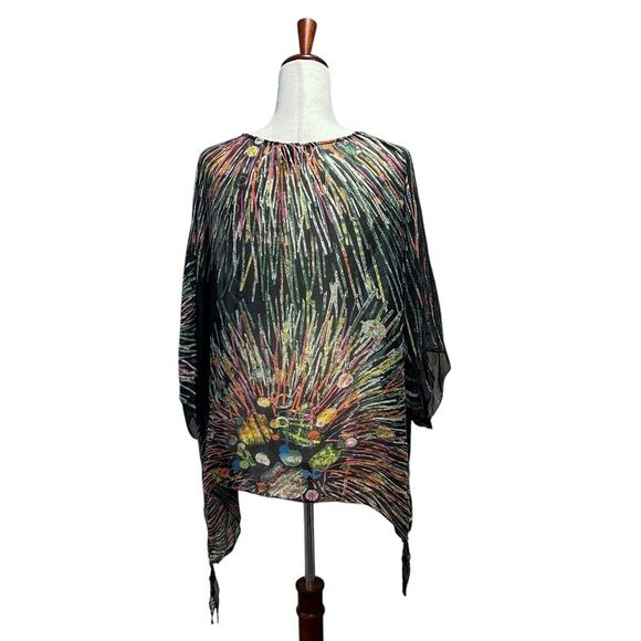 Cocoon House Silk Wearable Art Women's Large / XL Abstract Floral Fireworks - Picture 10 of 11